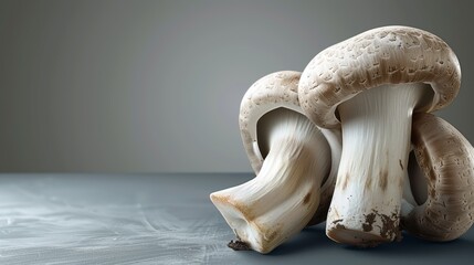 Fototapeta premium Mushroom presented on a muted background, colorful fungi image. Background neutral, mushroom radiant.