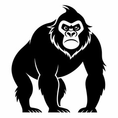 Gorilla vector black art animal silhouette on a white background 
