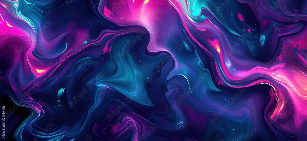 Poster colorful abstract fluid art with vibrant swirls and cosmic patterns, copy space for text