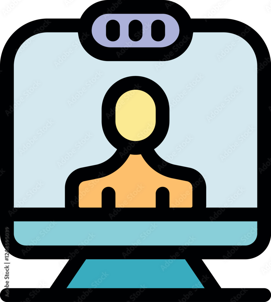 Poster computer screen displaying a video call with a person, representing online communication and virtual