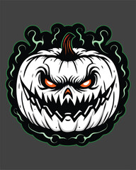 A grotesquely twisted jack-o'-lantern with a wicked, malevolent grin; its decaying flesh reveals ominous shadows within.  Its 3rd iteration.