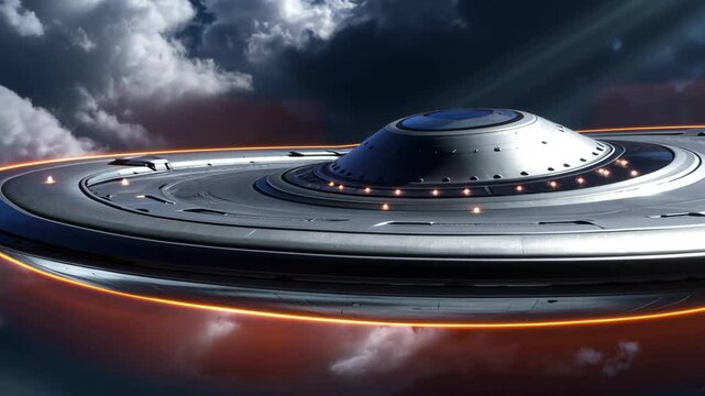 Aliens UFO in the sky - Extraterrestrial visit, space travel and civilization concept - Model by AI generative