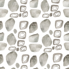 Abstract  print with geometric elements on white  background. Watercolor seamless pattern. Hand drawn  illustration. Mixed media art