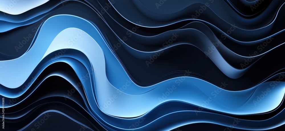 Poster abstract blue wave patterns in dark background for modern design and technology, copy space for text