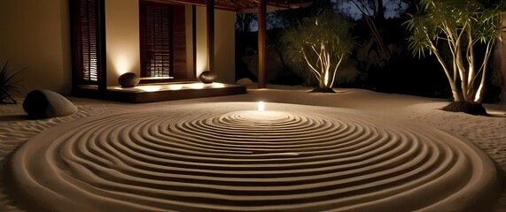 Obraz premium A Sense of Peaceful Retreat in a Zen Garden Raked Sand Patterns and Carefully Placed Stones Creating a Meditative Space