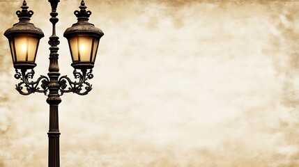 Ornate Double Lamp Post Against Aged Paper Background