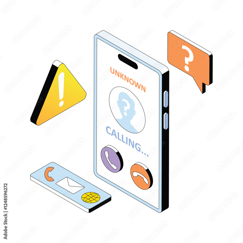 Poster incoming call from unknown contact vector gradient isometric style illustration. eps 10 file