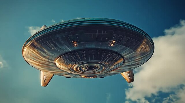 UFO aliens in the sky - Extraterrestrial, space travel and civilization concept - Model by AI generative