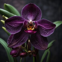 A deep purple orchid with intricate details and realistic textures.