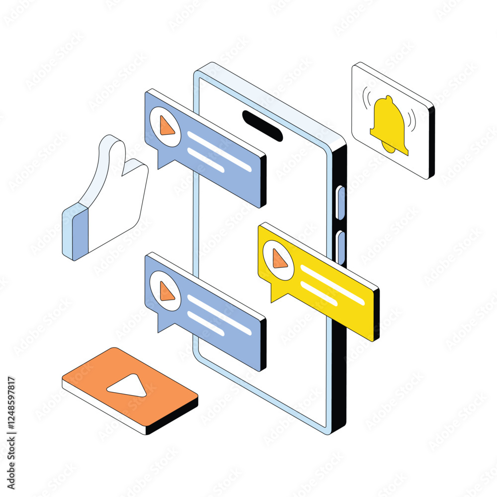 Poster multimedia messaging service/mms vector gradient isometric style illustration. eps 10 file