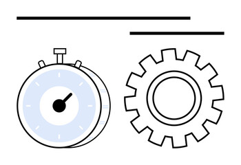 Stopwatch and gear in clean minimalist design highlighting time management, productivity, process optimization, and efficiency improvement. Ideal for planning, innovation, teamwork, industrial