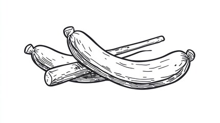 Delicious sausages, hand-drawn sketch, food illustration, white background