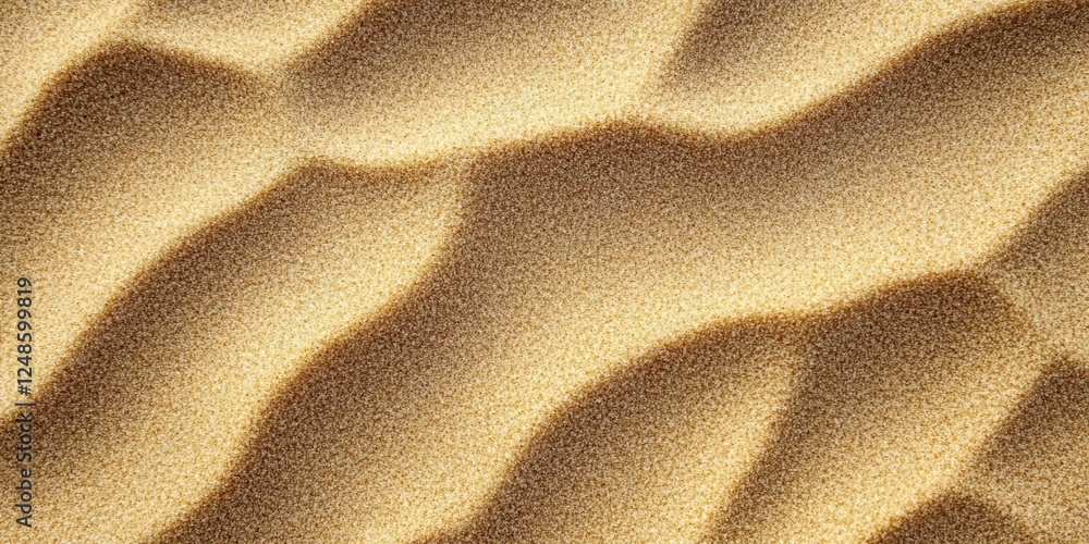 Poster close-up of sandy texture with visible patterns and natural light creating shadows on golden sand su