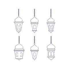 Line Vector Set Hanging Islamic Lanterns, Ramadan Kareem Illustration