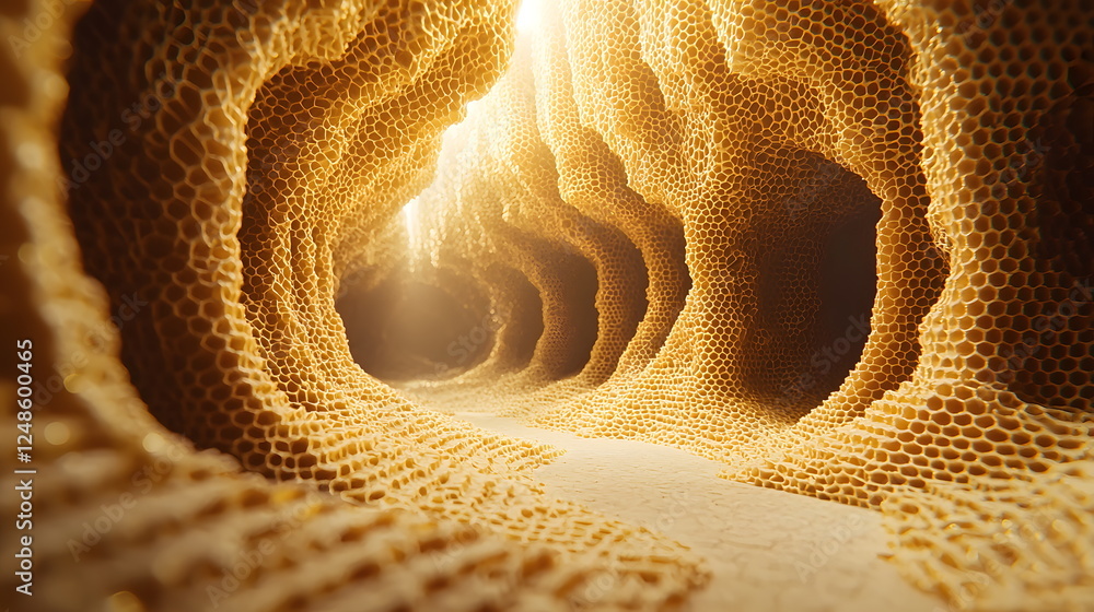 Aufkleber honeycomb cave with golden walls illuminated by soft light, creating a warm and inviting atmosphere 