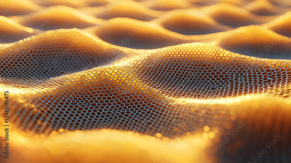Aufkleber golden textured surface with hexagonal patterns resembling wavy sand dunes under soft lighting