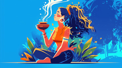 Holistic Wellness and Beauty Ritual Illustration for Mindful Self-Care. Image material for cosmetics articles, beauty blog concepts.