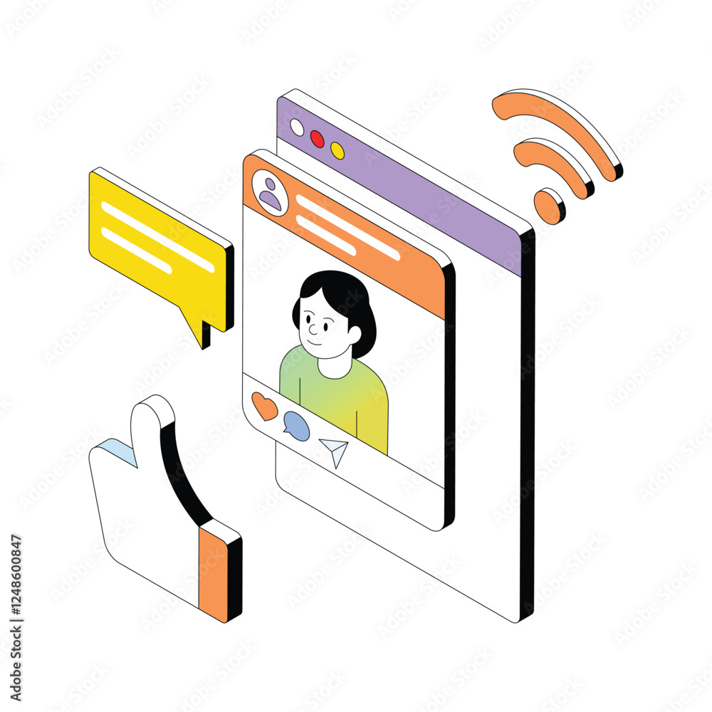 Poster digital conversation vector gradient isometric style illustration. eps 10 file