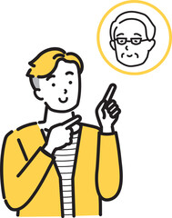 笑顔で父親を考える若い男性の指差しイラスト