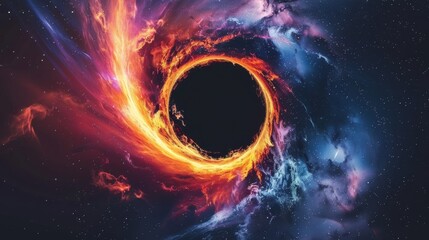 Abstract black hole with a glowing event horizon, Abstract black hole in the cosmos with a supernova explosion.