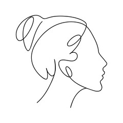 Vector illustration. One line drawing. A woman's face in profile.