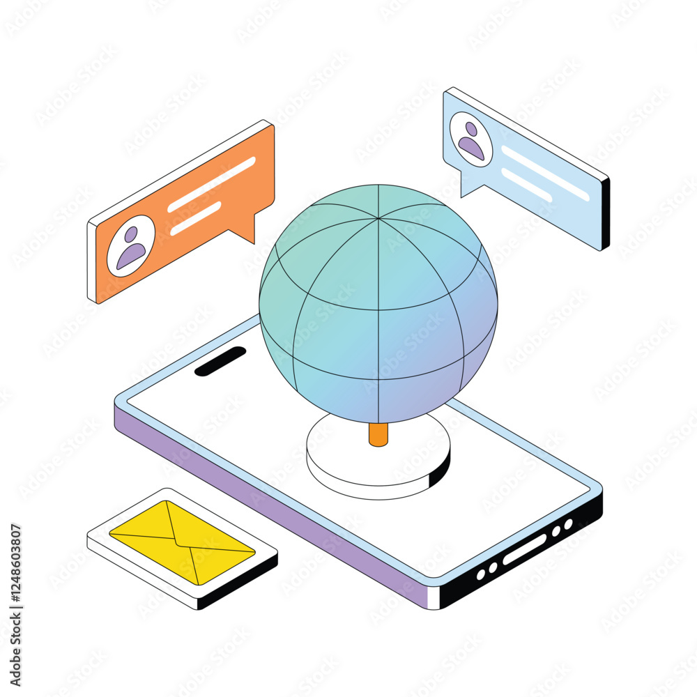 Poster global communication vector gradient isometric style illustration. eps 10 file