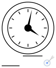 Analog clock with bold hands next to a target hit by an arrow. Ideal for productivity, time management, goal setting, focus, efficiency, planning, abstract line flat metaphor