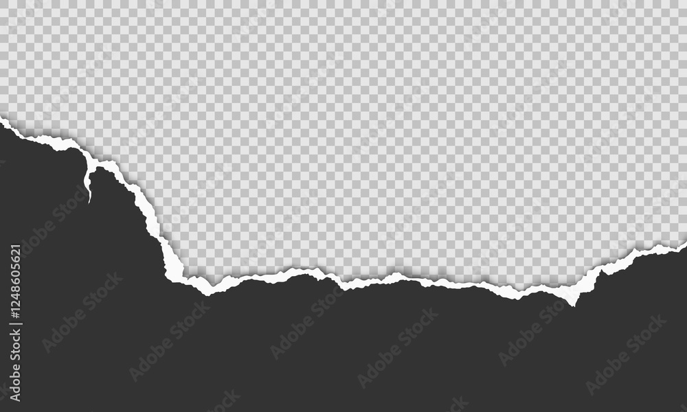 Poster vector horizontal torn paper edge. ripped paper strip with soft shadow.