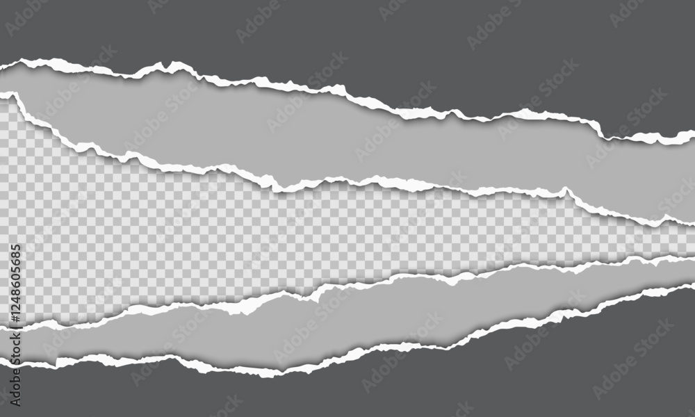 Poster vector horizontal torn paper edge. ripped paper strip with soft shadow.