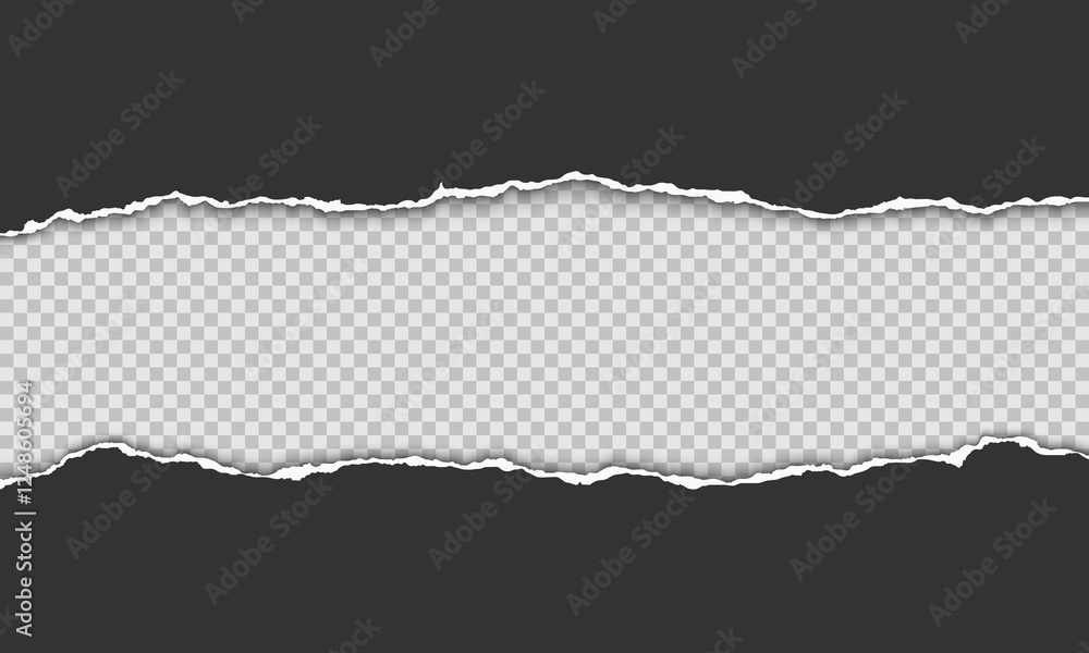 Poster vector horizontal torn paper edge. ripped paper strip with soft shadow.