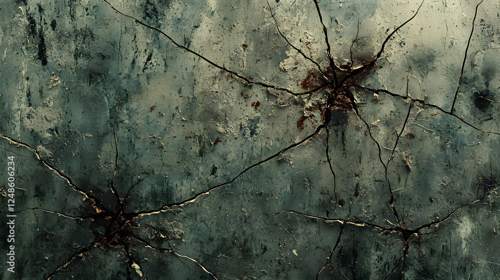 Poster cracked surface with intricate patterns and dark hues on a textured background