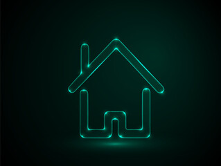 Glowing Neon Outline of a Minimalist House Icon on Dark Background, Symbolizing Modern Living Concept