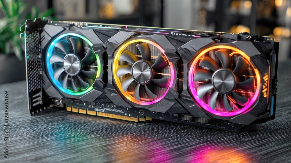 Poster high-performance rgb gaming graphics card: pc component with advanced cooling system and stunning vi
