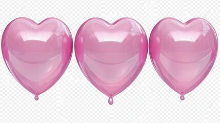 Three Pink Heart Shaped Balloons Over Transparent Background
