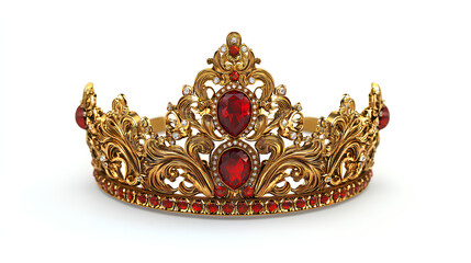 elegant luxury gold red crown isolated on white 