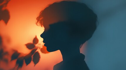 silhouette of person in profile with leaves and dramatic lighting
