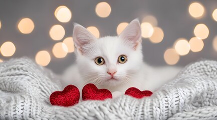 Adorable kittens holding red hearts in cozy, romantic settings, perfect for Valentine’s Day cards, love-themed social media posts, or heartwarming gift designs