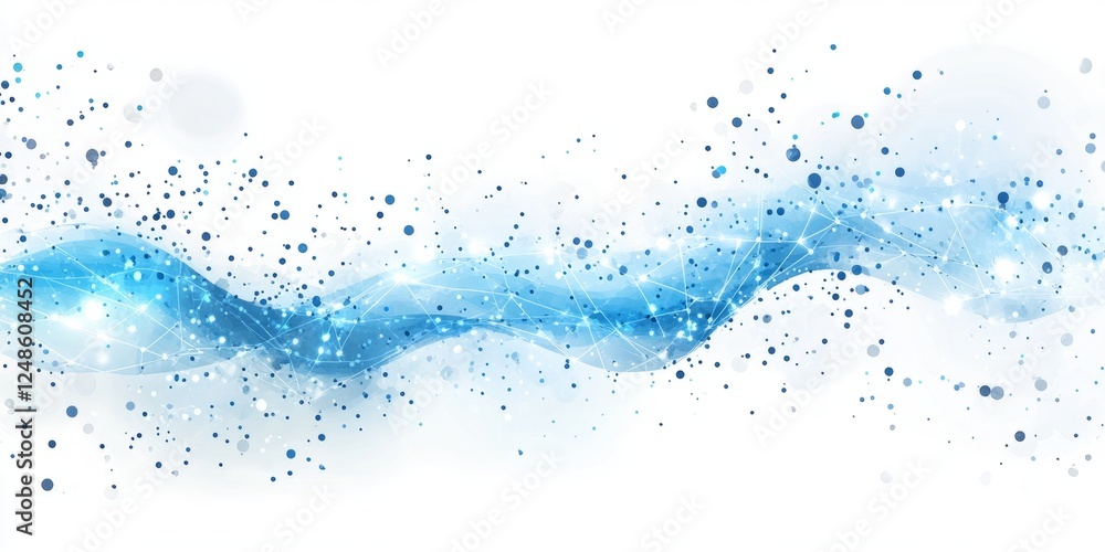Poster abstract wave pattern with connected blue lines, polygonal network on a white background
