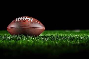 Obraz premium A football is currently resting on the sideline of a football field