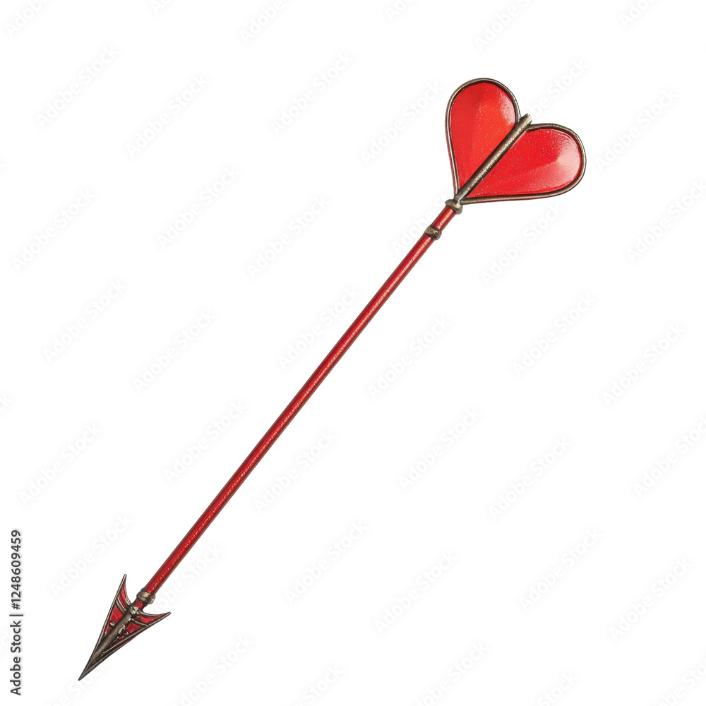 Poster red love arrow with heart tip and sharp arrowhead design