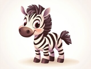 Cute cartoon zebra with a friendly smile standing on a light background