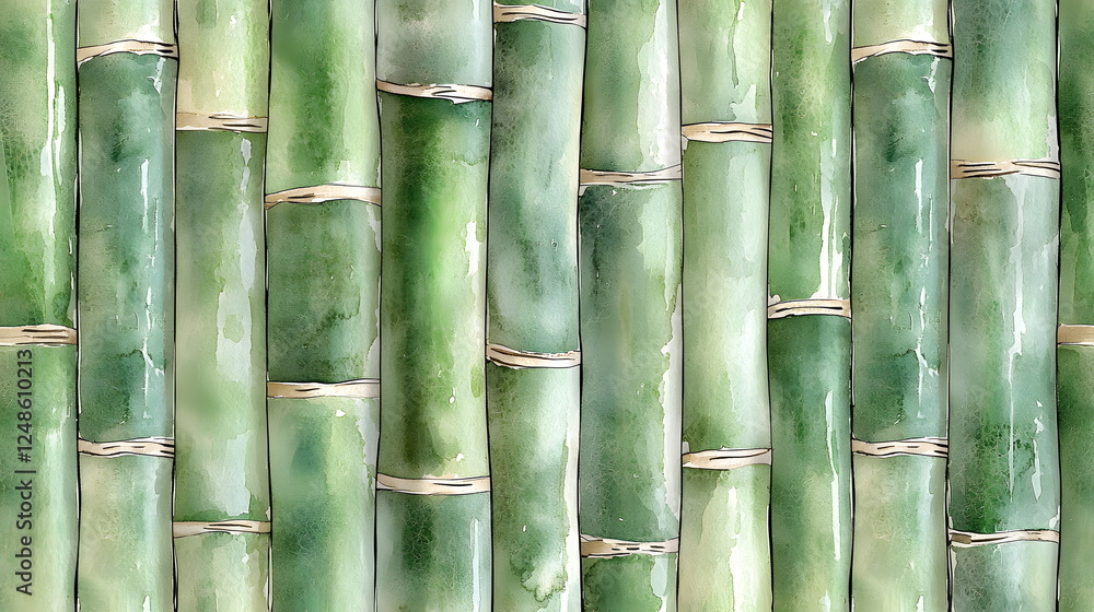 Poster bamboo sticks arranged in a vertical pattern with a watercolor effect in shades of green.