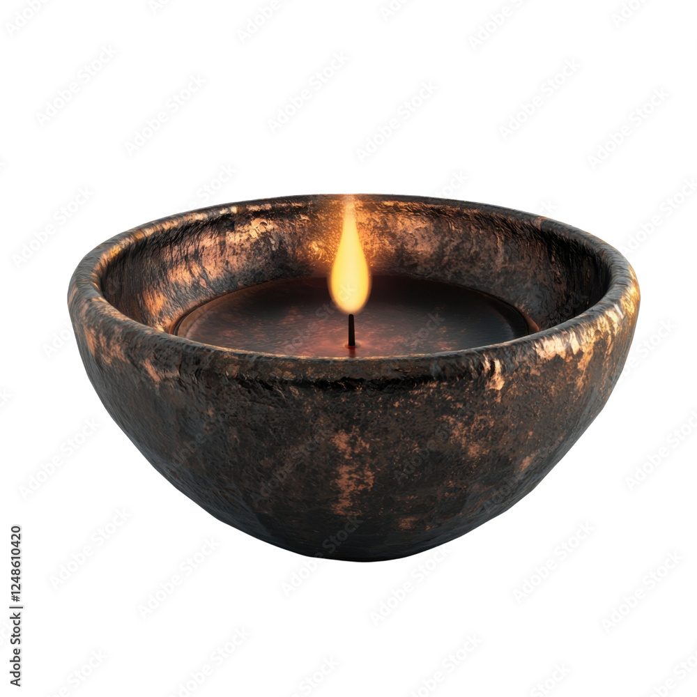Poster warm glow from a rustic clay candle in a soft light setting