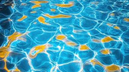 Abstract blue water surface with yellow light reflections.