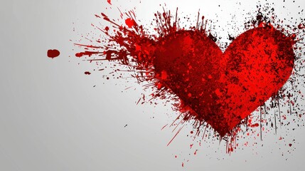 Bold Red Heart with Paint Splashes on a Grey Background