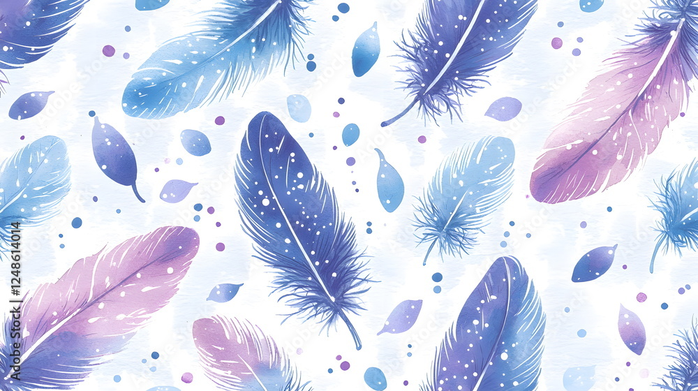 Poster colorful abstract feathers pattern with gentle pastel tones and soft textures.