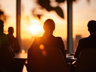 business team in meeting at sunset