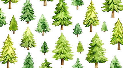 Fototapeta premium Green pine trees with transparent backgrounds arranged in various sizes and shades across a white backdrop.