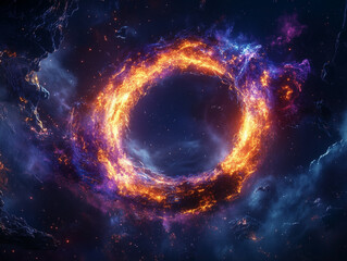 Obraz premium Vibrant black hole over star field in outer space featuring abstract 'O' shape and sparks of light – high-resolution space wallpaper