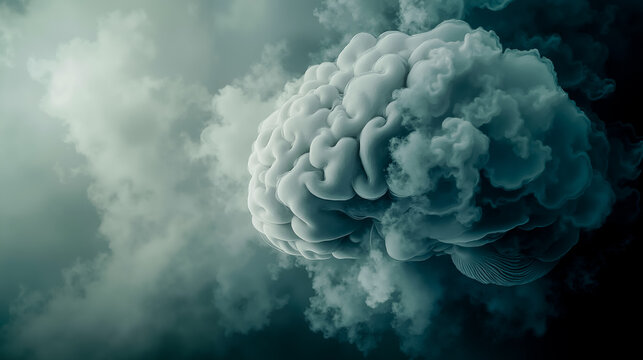 A cloud shaped like a brain floating in the sky